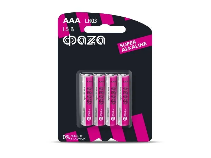 Элемент питания алкалиновый LR03 Super Alkaline BL-4 упакоув 4шт ФАZА: фотография 1 превью
