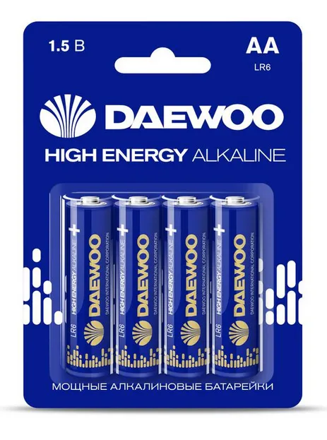 Элемент питания алкалиновый AA/LR6 1.5В High Energy Alkaline 2021 BL-4 (уп.4шт) DAEWOO 5030329: фотография 1 превью