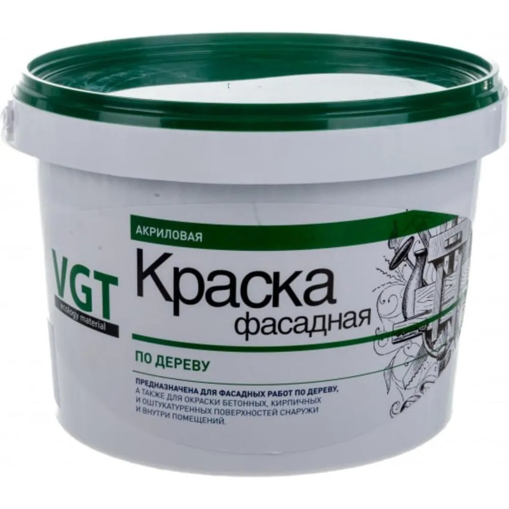 Краска акриловая по дереву VGT ВД-АК-1180 ФАСАДНАЯ, белая, матовая, 3кг: фотография 1