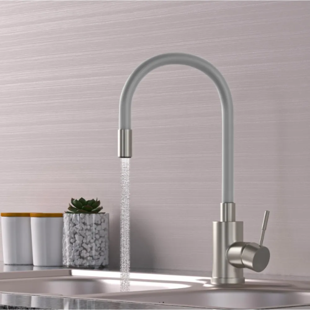 Смеситель для кухни 35k MIXLINE MLSS-0325 СЕРЫЙ гибкий силиконовый излив: фотография 0 превью