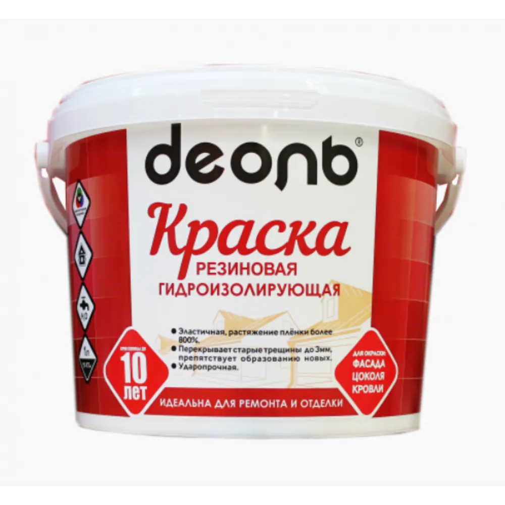 Краска РЕЗИНОВАЯ гидроизолирующая «ДЕОЛЬ» белая, эластичная, ударопрочная 2,7л : фотография 1