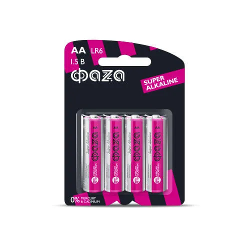 Элемент питания алкалиновый AA LR6 Super Alkaline BL-4 (уп.4шт) ФАZА: фотография 1 превью
