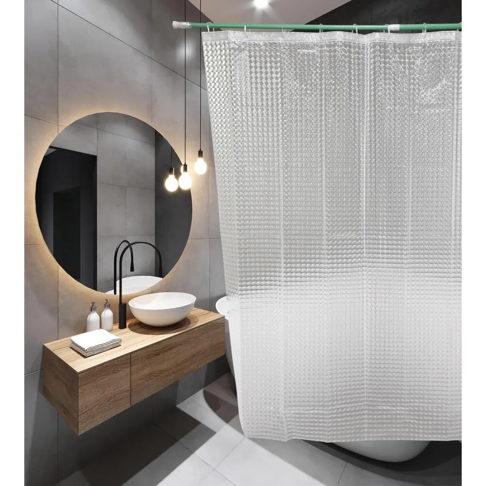 Занавеска-штора для ванн SANTREK HOME 180х180 PEVA 30002 с кольцами Прозрачный 3D П215: фотография 1 превью