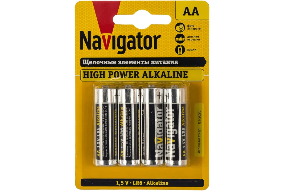 Элемент питания алкалиновый AA/LR6 94 753 NBT-NE-LR6-BP4 (блист.4шт) NAVIGATOR 94753: фотография 1 превью