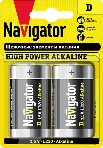 Элемент питания алкалиновый D/LR20 94 755 NBT-NE-LR20-BP2 (блист.2шт) NAVIGATOR 94755: фотография 1