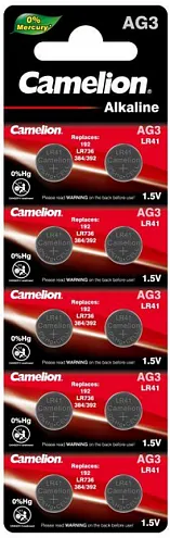 Элемент питания алкалиновый "таблетка" LR41/392A/192/G 3 Mercury Free AG3-BP0%Hg для часов BL-10 (блист.10шт) Camelion 12811: фотография 1