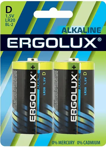 Элемент питания алкалиновый D/LR20 1.5В Alkaline BL-2 (блист.2шт) Ergolux 11752: фотография 1
