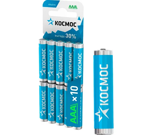 Элемент питания алкалиновый AAA/LR03 10хBL (блист.10шт) КОСМОС KOCLR0310BL: фотография 1