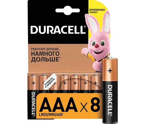 Элемент питания алкалиновый AAA/LR03-8BL Basic (блист.8шт) Duracell C0033441: фотография 1
