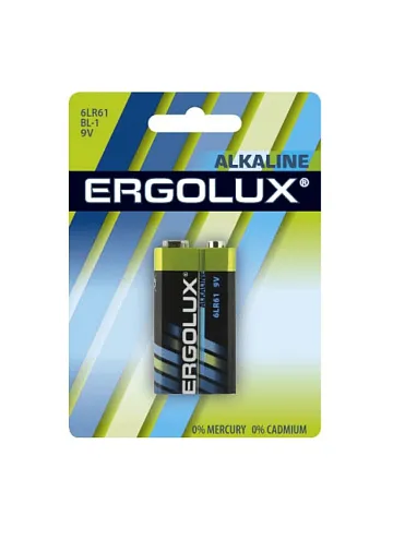 Элемент питания алкалиновый "крона" 6LR61 9В Alkaline BL-1 (блист.1шт) Ergolux 11753: фотография 1
