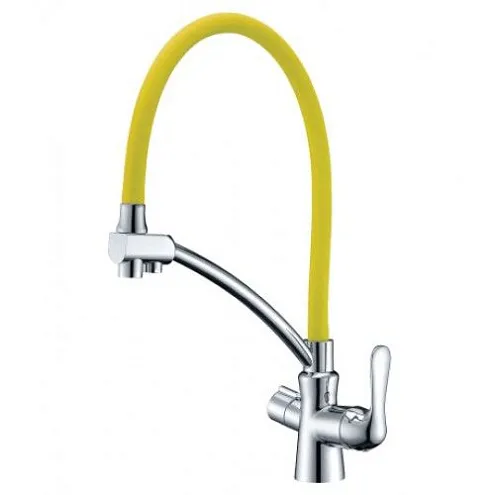 Смеситель Lemark "Комфорт" LM3070C-Yellow для кухни с гибким изливом подключение к фильтру питьевой воды хром/желтый: фотография 1