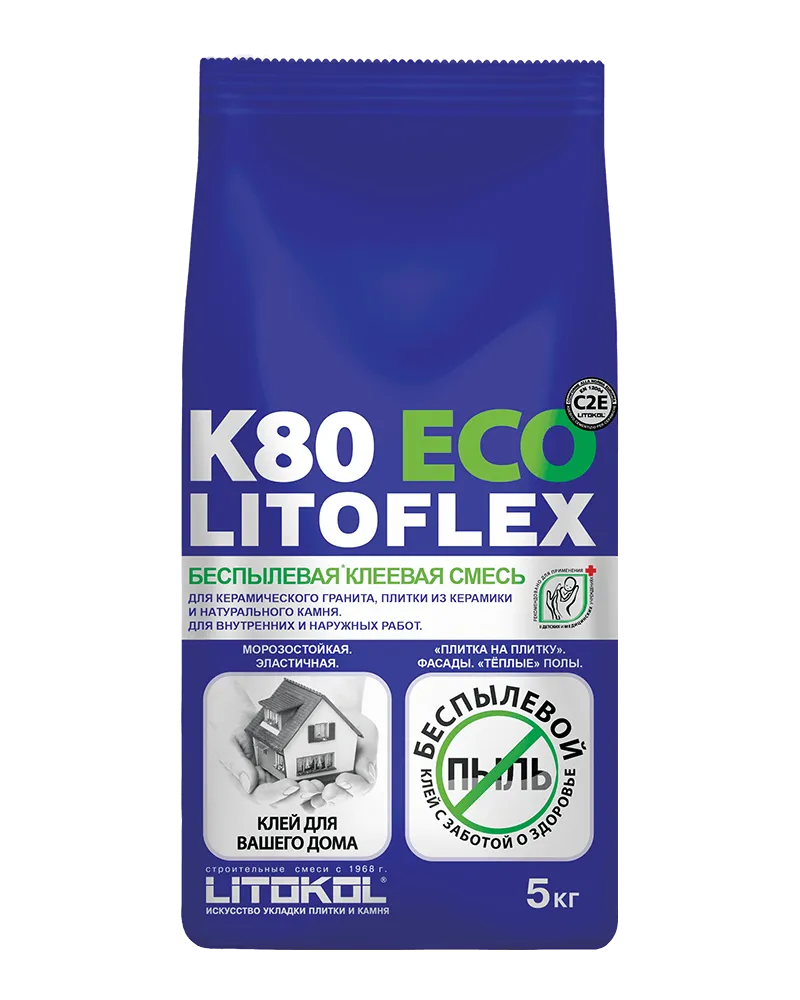 Клей для плитки, керамогранита и камня Litokol LitoFlex K80 ECO 5 кг.  купить в Кирове по цене 380 руб. — характеристики, отзывы в  интернет-магазине СтройРемо